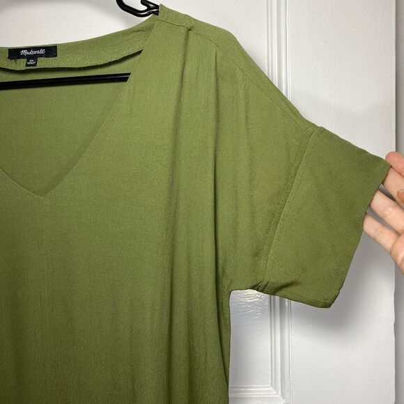 MADEWELL Novel V-neck Short Sleeve Mini Shift Dress Desert Olive Green Size XS - Picture 7 of 11